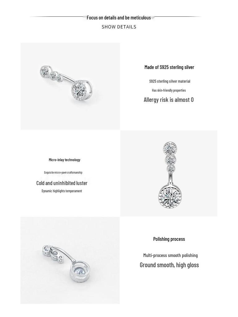 S925 Sterling Silver Navel/Belly Button Ring Body Piercing Jewelry