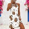 Women Plus Size Criss Cross Cutout Neck Sleeveless White Leopard Pear Printed Fitted Dress