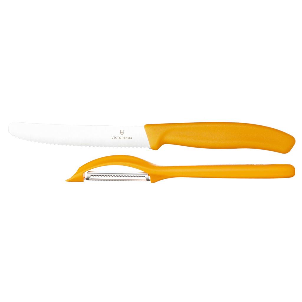 VICTORINOX Knife Peeler Petty Knife and 2 Vertical Peelers Colored Tool Set To Color Your Dishwasher Swiss Classic Set, Set, Orange, Kitchen, Safe,