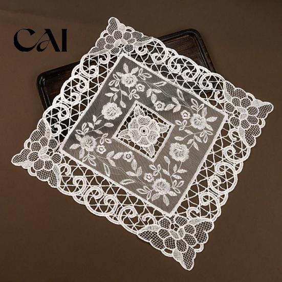 Vintage Floral Lace Placemats Retro Placemat, White Doilies, Embroidered Table Mat, Washable Pads for Small Tables Sheer Mesh Doily Tea Cup,