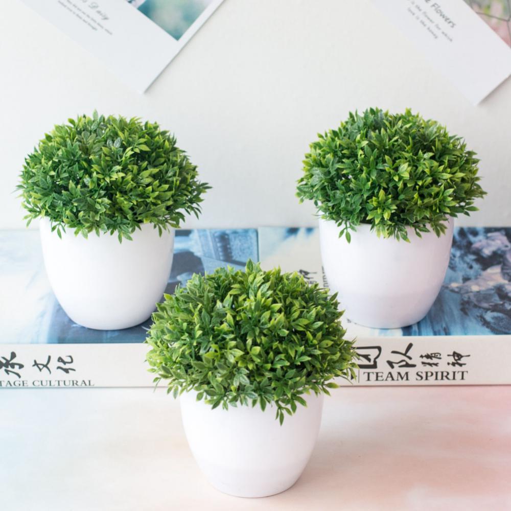 Artificial Plants Potted Green Bonsai Small Tree Grass Plants Pot Ornament Fake Flowers for Home Garden Decoration Wedding Party