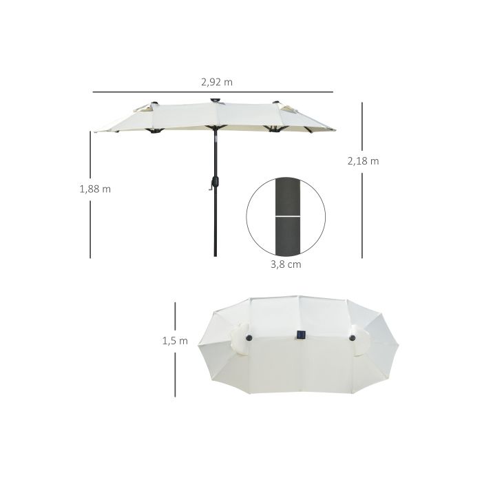 Doppel-Sonnenschirm - Outsunny - 295 x 219 cm - Solar-LED - Neigbar - Beige