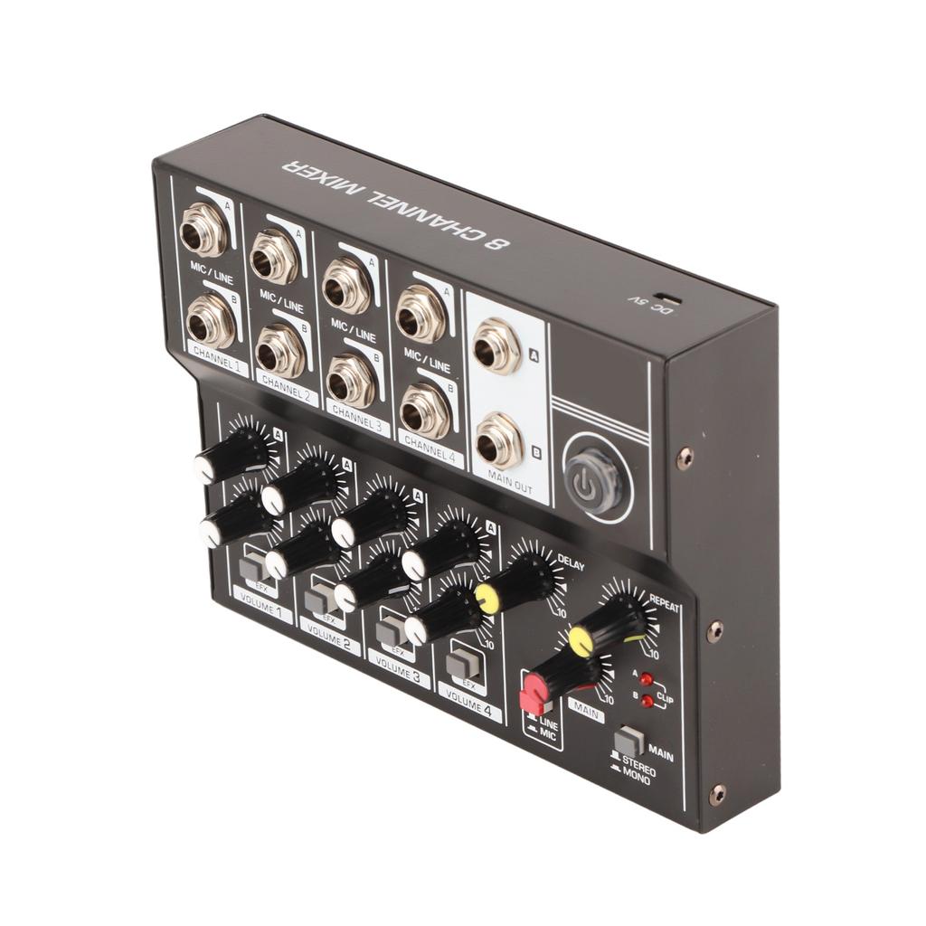 Q48 Portable 8‑Channel Stereo Audio Sound Mixer Karaoke Microphone Amplifier Console