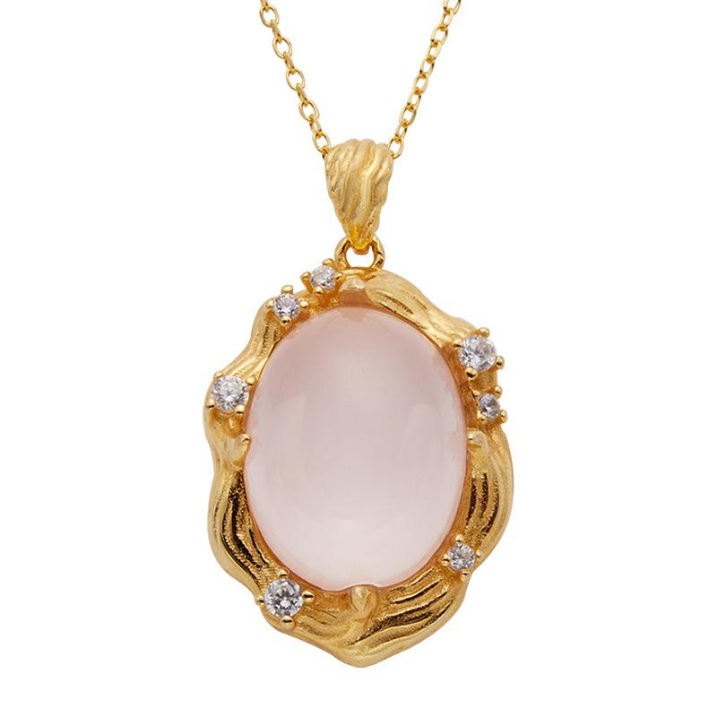 Vintage S925 Sterling Silver Inlaid With Natural Colored Treasure Powder Crystal Necklace Pendant Xiaohongshu