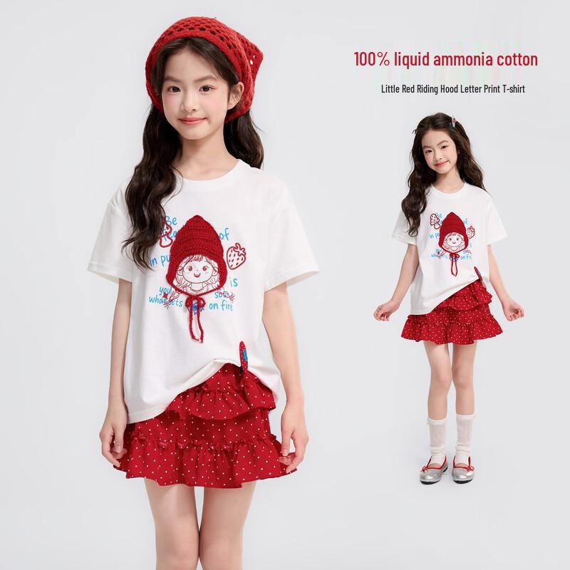Girls Little Red Riding Hood 3D Cartoon Cotton T-shirt 130