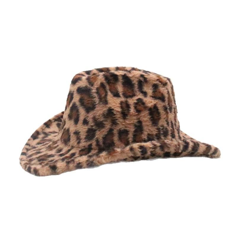 Women's autumn and winter new leopard print western cowboy hat European and American fashion plush hat thickened woolen hat fashion sun hat