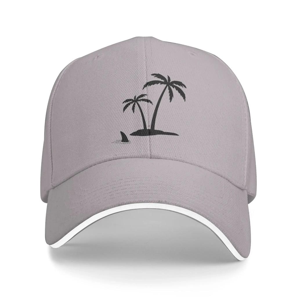 Coconut Tree on the Islet Shark Casual Baseball Cap Summer  Trucker Hat Hot Sale Tennis Skate Hip Hop Hats Women Unisex Fashion
