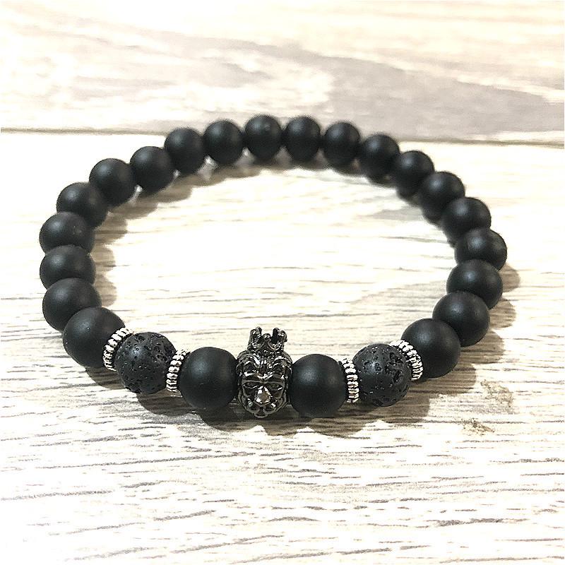 8.5MM Alloy Crown Lion Head Black Men's Bracelet