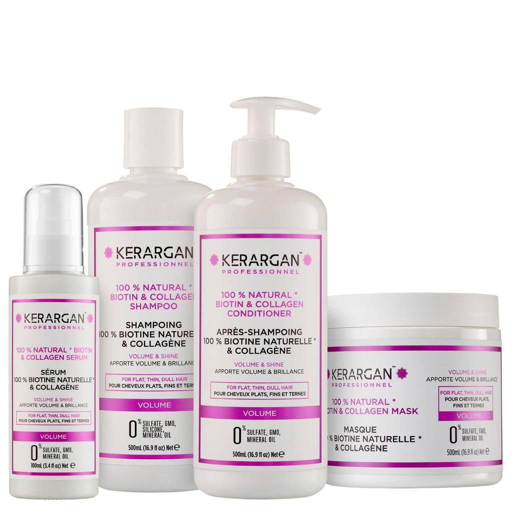 Kerargan Shampoo, Conditioner, Mask and Serum with Biotin and Collagen - For Damaged Hair - Sulfate, Paraben, Silicone Free - 1600 Ml