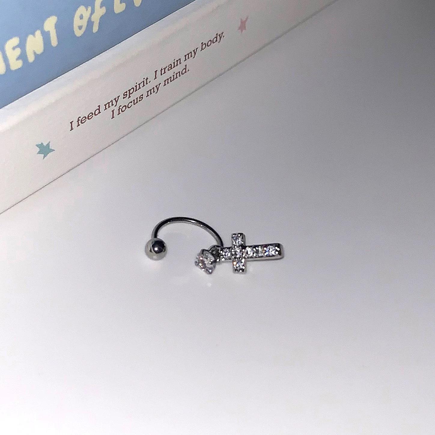 Eight-Pointed Star Water Drop Cubic Zirconia Titanium Steel U-Shaped Horseshoe Ring and Butterfly Ear Studs