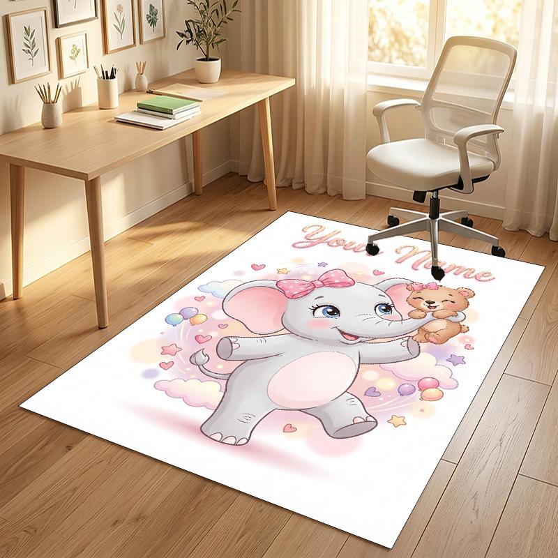 Alfombra de Terciopelo de Cristal con Temática de Elefantes, Personalizada con Nombre y Texto, Alfombrilla Suave para el Suelo, Decoración del Hogar