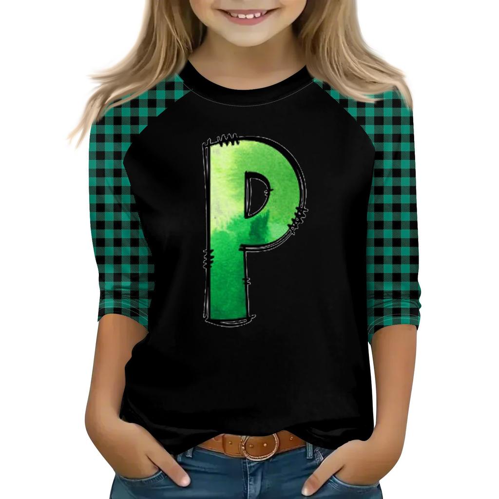 Oberteile für junge Mädchen von 4–16 Jahren, Rundhalsausschnitt, 3/4-Ärmel, T-Shirts, trendige Oberteile, Outfit-T-Shirts