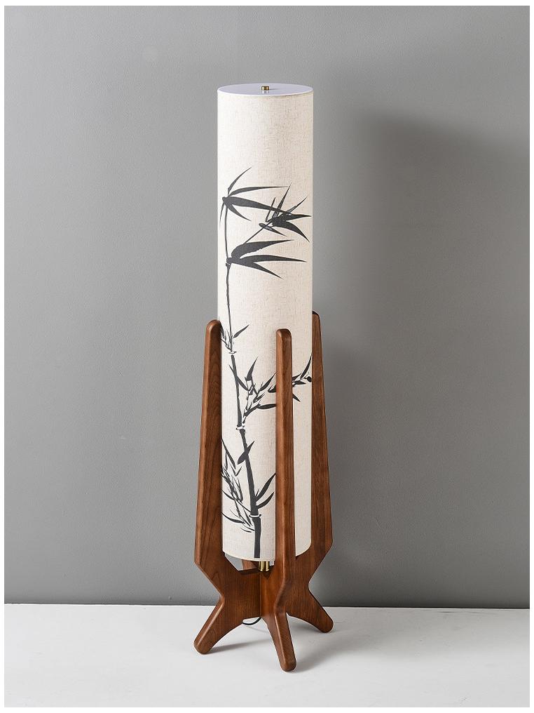 Zen Bamboo Leaf Solid Wood Floor Lamp for Living Room and Tea Room