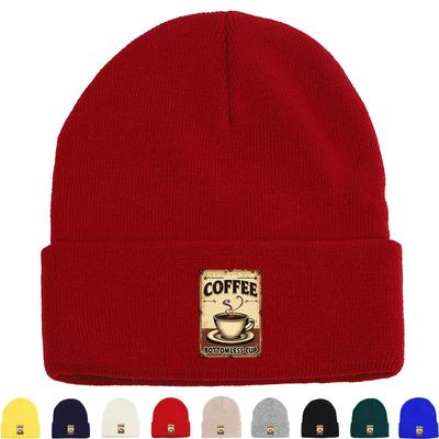 COFFEE Series Print Knitted Cap Beanie, Slouchy Leisure Knit Hat Beanie