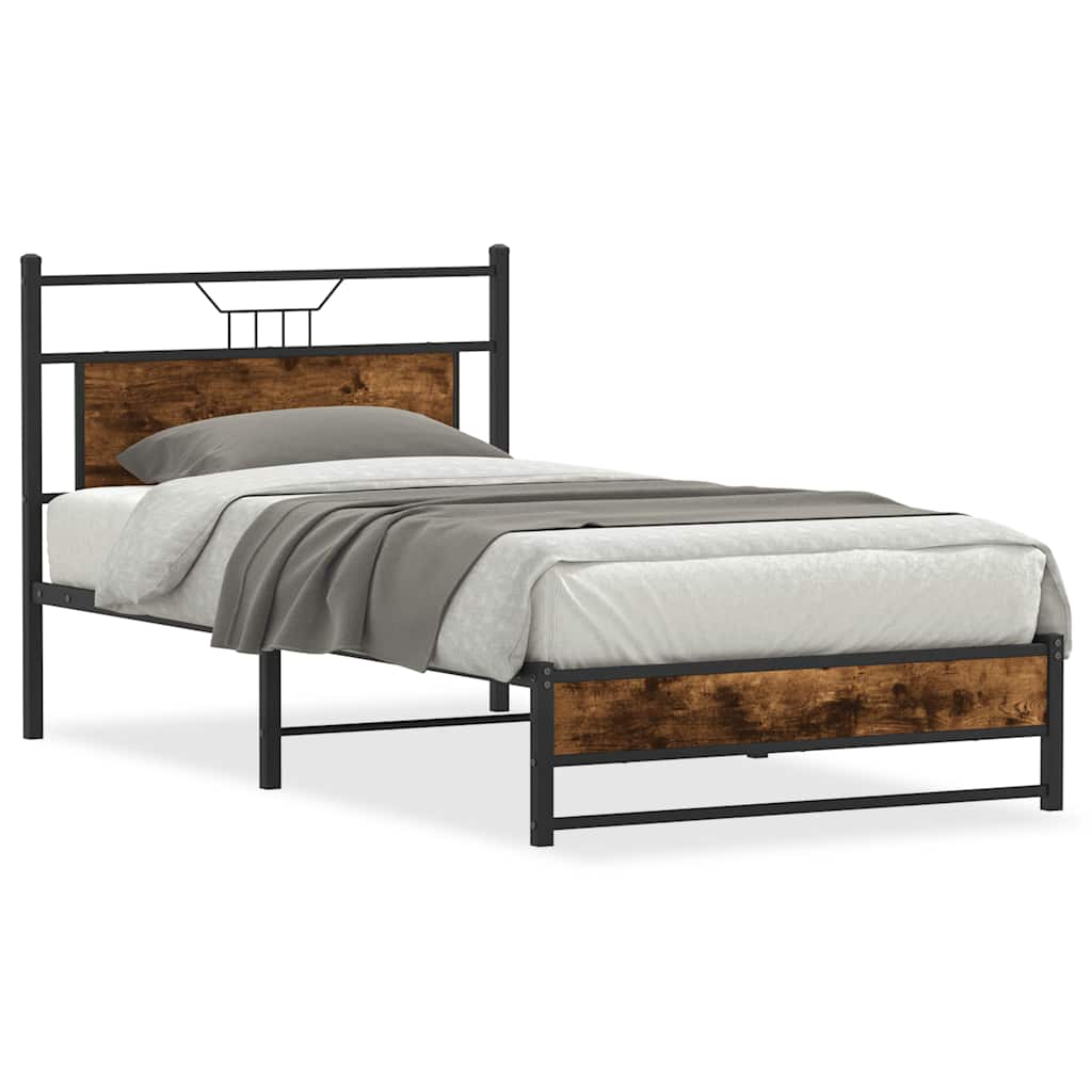 Bed Frame without Mattress Smoked Oak Finish 100x200 cm Wood Based Material