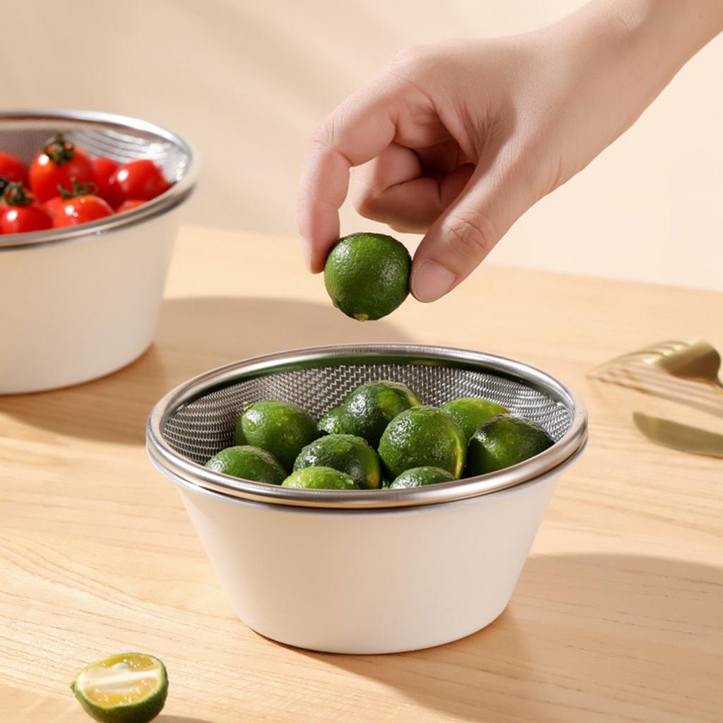 Stainless Steel Kitchen Colander with Bowl Set Small Food Rice Strainer Fruit Washing Basket for Food Preparation Tool