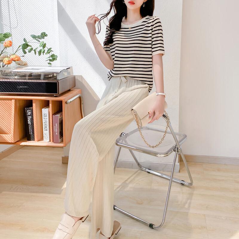 Mocana Women s Summer Short Sleeve T-shirt & Wide-leg Pants Set One Size