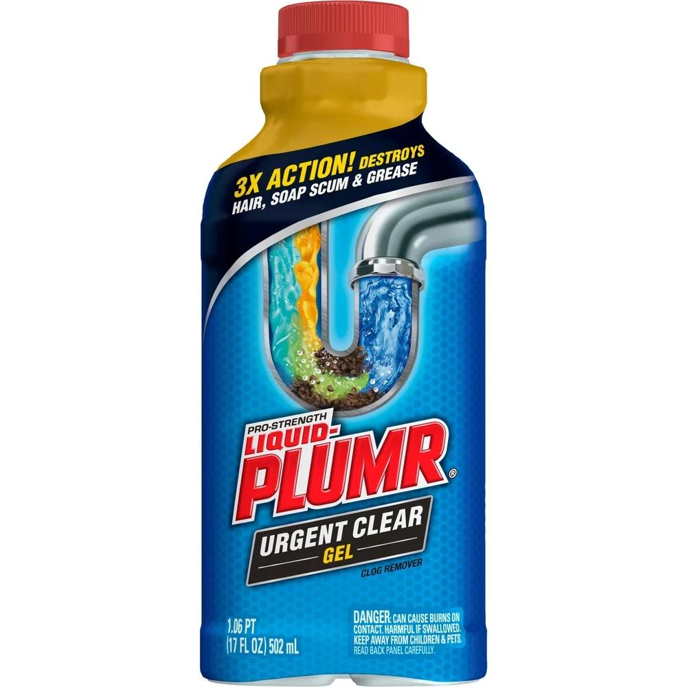 Urgent Clear Drain Clog Remover Gel 3 Pack 17 fl oz Fast Action Destroys Hair Grease Soap Scum Safe Pipes