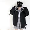 Black Kawaii Zip Up Hoodie Women Sailor Collar Sweatshirt Japanese Streetwear Soft Girl Fashion Oversized Sweatshirt