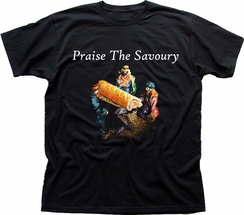 

Praise the Savoury funny sausage in manger Greggs Christmas gift t-shirt 9213 2XL