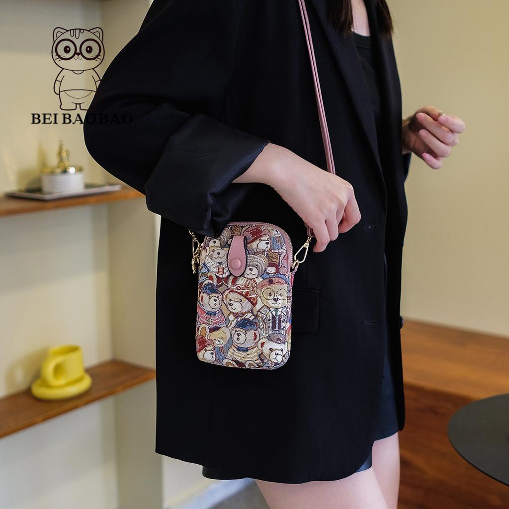 Fashionable Canvas Phone Bag, New Classic Embroidered Women's Small Bag, Large Capacity Single Shoulder Crossbody Bag