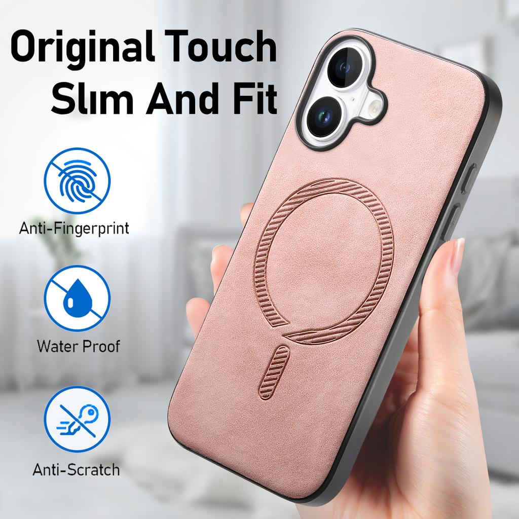 B1 For iPhone 16 Plus Leather Back Case Compatible with MagSafe Skin-Touch Phone Cover