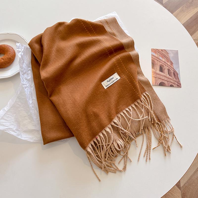 2024 High-End Versatile Women's Cashmere Scarf Shawl - Solid Color for Autumn & Winter Warmth
