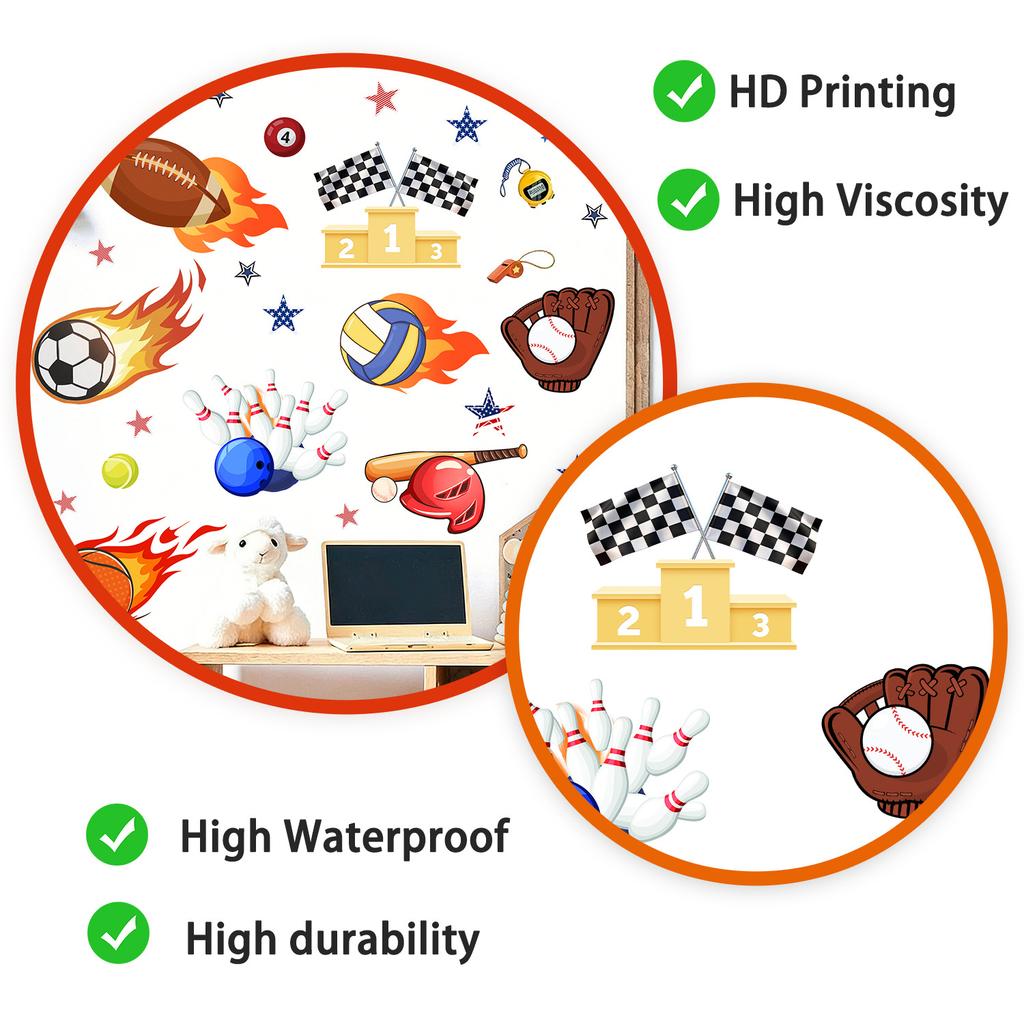 Self-adhesive Wall Stickers Creative Flames and Sports Balls for Kids Room Bedroom Living Room Study Bathroom Decor