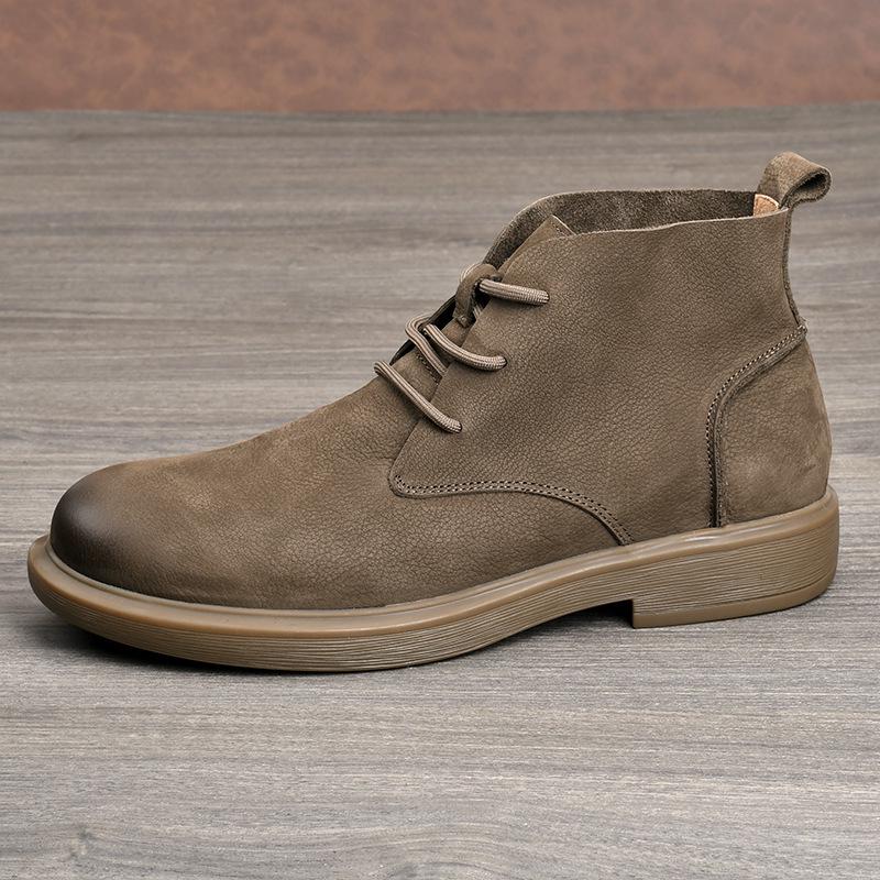 Autumn Men's Wide-Toe Casual Leather Martin Boots - Retro Lace-Up Mid-Top Cotton Shoes