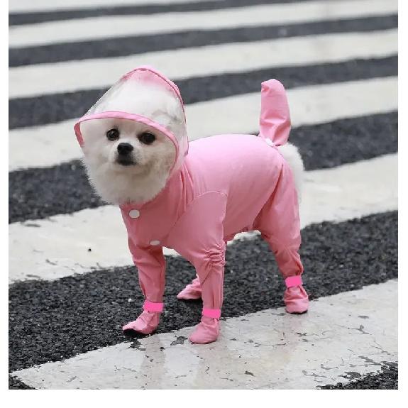 2026 Four Leg Raincoat for Small Dogs, Waterproof and Fully Wrapped, Comes with Feet, Small Dog Bibi Bear Teddy, Pet Dog Clothes
