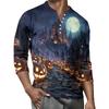 Men's Button-Down Contrast Raglan 3/4 Sleeve Top