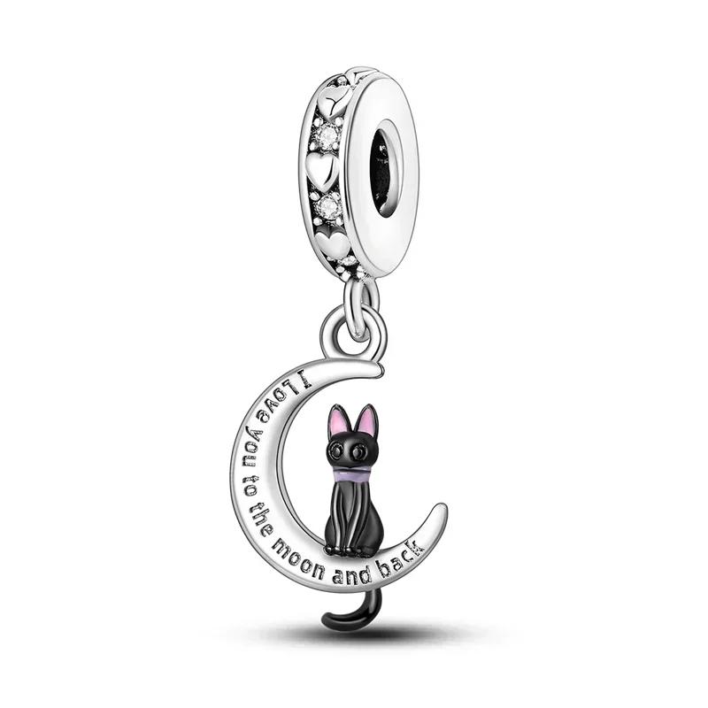 Original Copper Black Cat Beads Dangle Charms Fit Women Diy Bracelet Charms Boutique Necklace Pendant Gift