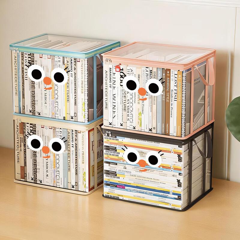 Book Storage Bag, Graduation Old Book Organizer, Handheld Book Carrier, Foldable Book Storage Pouch, Transparent Cartoon Design, Black Large Size