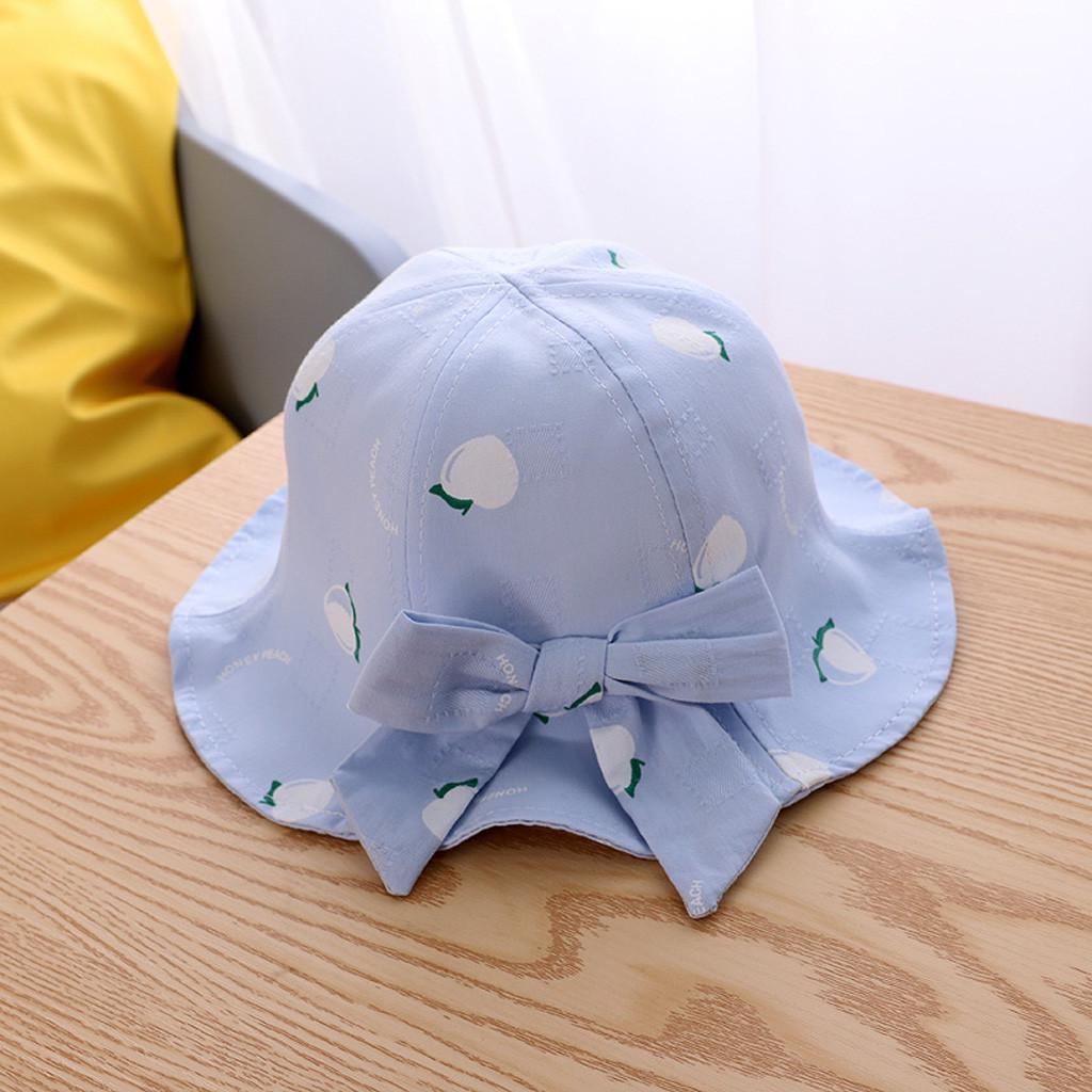 

Kids Summer Bow Fruit Sun Princess Bucket Hat Sunscreen Cap синий