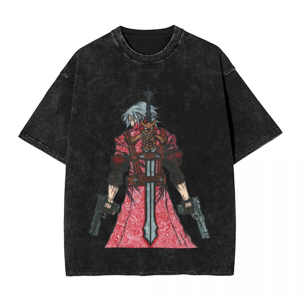Devil May Cry T Shirt Washed Oversized Streetwear Hip Hop Vintage TShirts for Men Women Clothing Short Sleeve Cotton Tee Shirt
