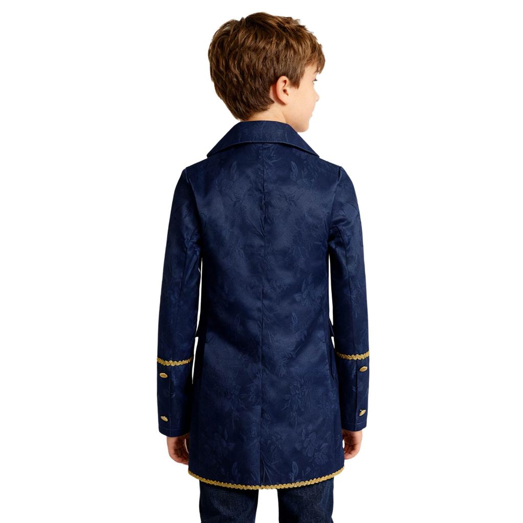 Traje Medieval Vitoriano para Meninos Manga Longa Acabamento Dourado Jaqueta Falsa de Duas Peças Casaco Steampunk Gótico