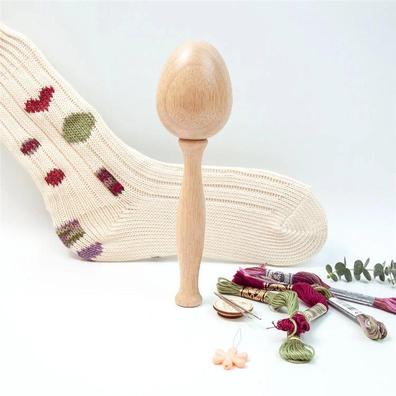 A25F-Darning Mushroom Sewing Tool Wooden Darning Egg & Needle Set Repairing Socks, Hats, Sweaters