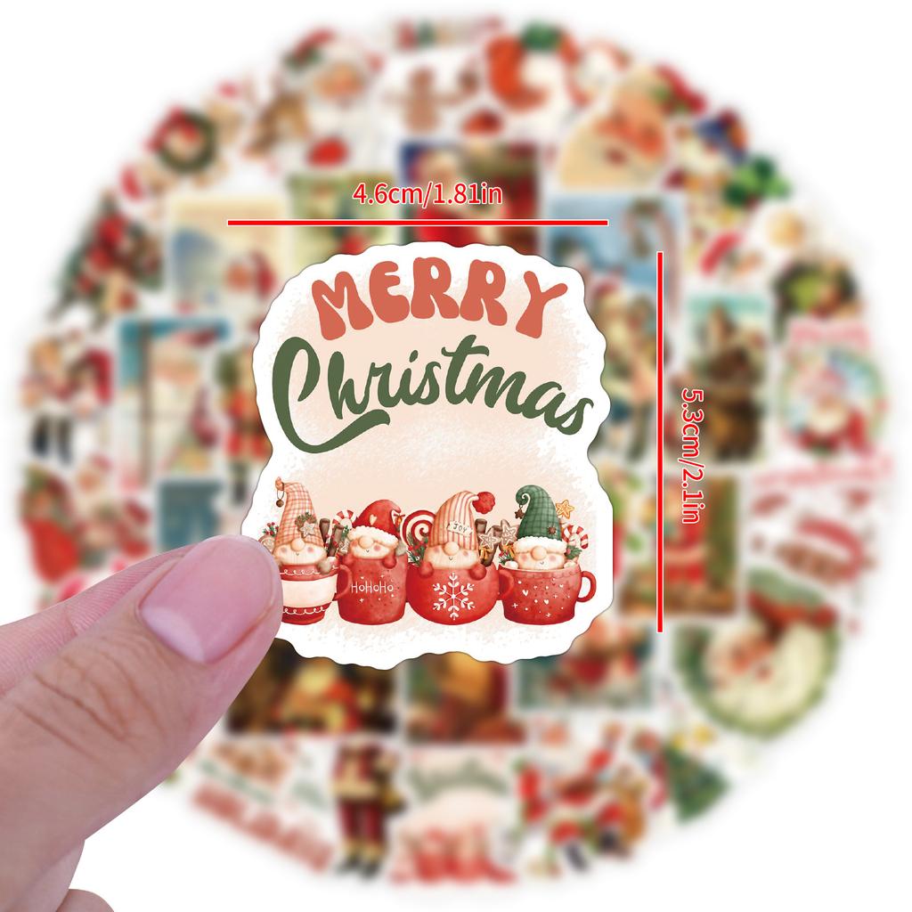 60 Retro Christmas Stickers Decorate Luggage Refrigerator Water Cup Computer Waterproof Stickers