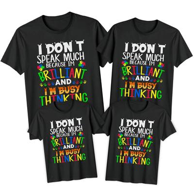 Family Brilliant Autism Awareness Day 100% Cotton T-shirt Mens Tees Top Tee Spectrum Acceptance Support#AD