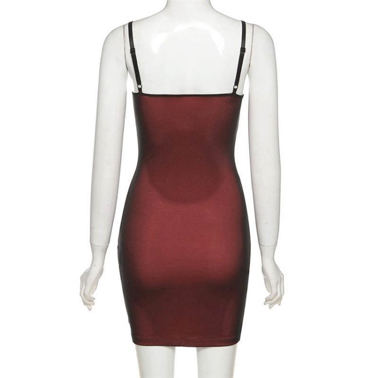 Women Summer Spaghetti Strap Mini Bodycon Dress Slash Neck Split Hip Party Short Ladies
