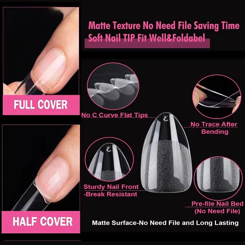240Pcs/Box Half Matte XXS Almond Nail Tips Full Cover Soft Gel False Artificial Nails Extension Perfect for Extra Short Nail Beds