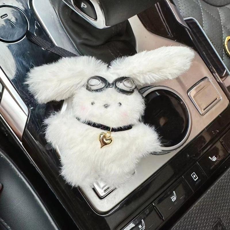 Hanging Decoration Rear View Mirror Cute Long Eared Rabbit Decors Car Interior Accessories Cute Bunny- Pendant Keychain