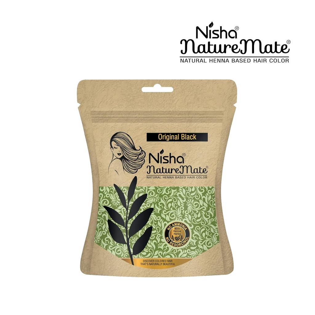 Nisha Nature Mate Henna Haarfarbe für Männer Frauen 45g Packung mit 3 Naturschwarz Langanhaltender Glanz