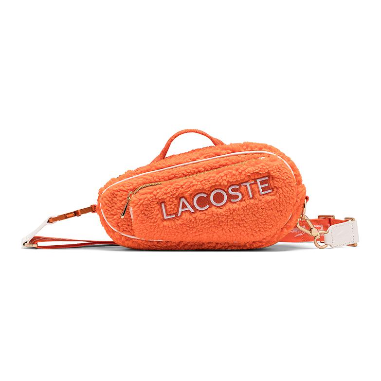 Lacoste Fashion Trend Logo Patch Adjustable Detachable Shoulder Strap Zipper Closure Fabric Crossbody Handbag Medium Women handbag NU3907SR-138313 Orange,Medium
