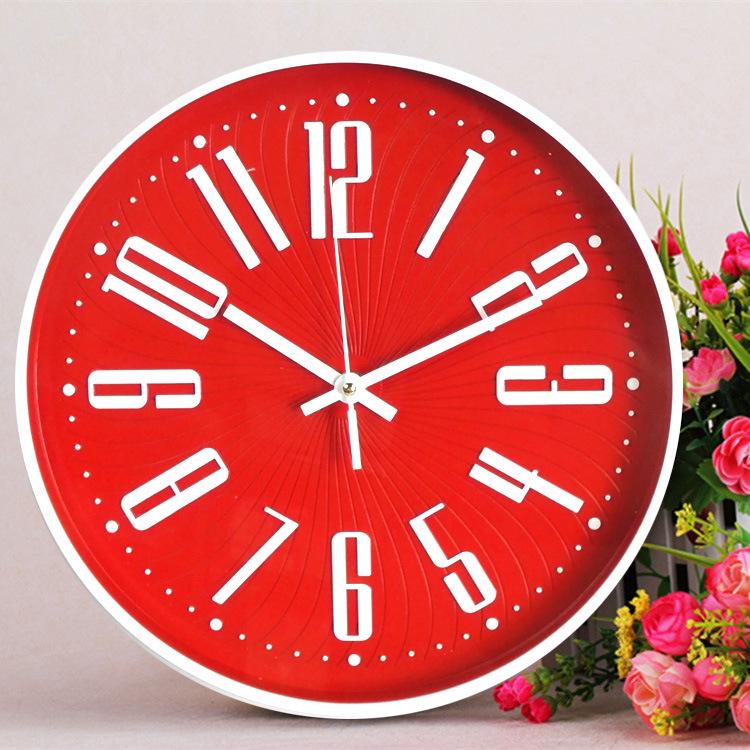Living Room Wall Clock Quartz Clock 3D Three-dimensional Digital Scale Plastic Wall Clock European Silent Wall Clock 12 Inches 30CM