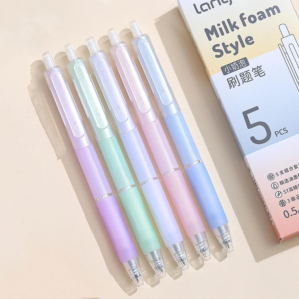 5pcs Coffee Time Gel Pens Set Milk Foam 0.5mm Ballpoint Black Color Gel Ink for Writing Office School