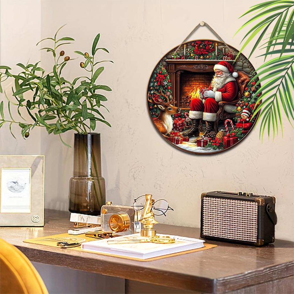 Christmas Decoration Sign,indoor Hanging decorations,2D Flat Wooden Products with Santa Claus pattern,Christmas Gifts for Friends and Family