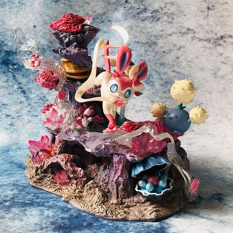 

20cm Anime Pocket Monsters Figures GK Eevee Island Action Figurine Model Scene Pvc Statue Decora Collectible Toys Christmas Gift
