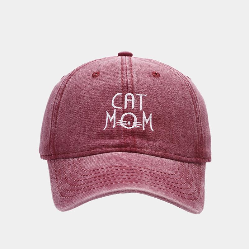 Trendy fashion old soft top cap show face small lady CAT embroidery versatile baseball cap outdoor hat