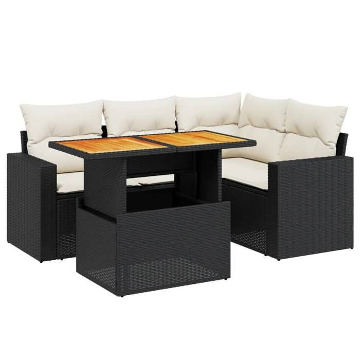 VidaXL Salon de Jardin avec Coussins 5 pcs, Canapés de Terrasse, Ensemble de Meubles de Patio, Mobilier d'Extérieur, Noir 3271294